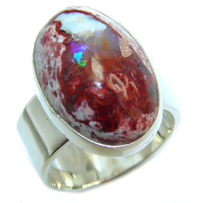 New Design Genuine Mexican Opal .925 Sterling Silver handmade Ring size 6 1/4
