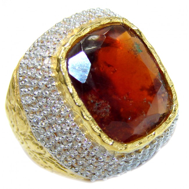 Large 35ct genuine Ruby 14K Gold over .925 Sterling Silver Statement Italy made ring; s. 8
