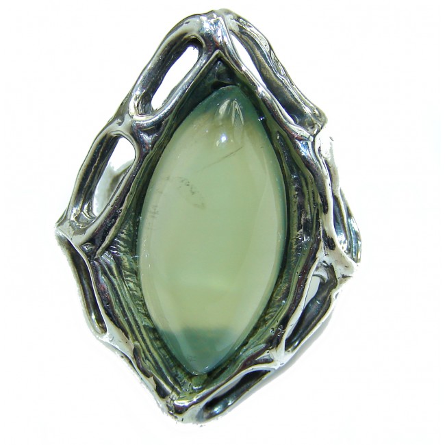 Natural Moss Prehnite .925 Sterling Silver handmade ring s. 7 adjustable