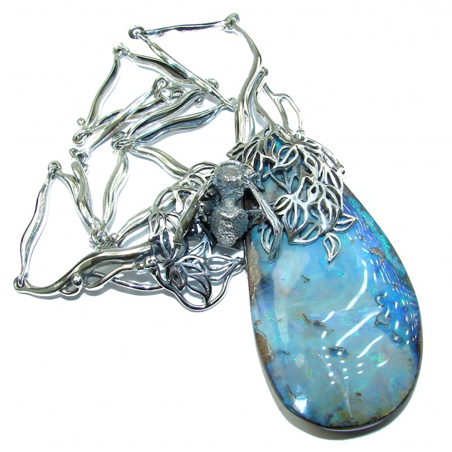 Silver Bee Spectacular Style Australian Boulder Opal .925 Sterling Silver brilliantly handcrafted necklace