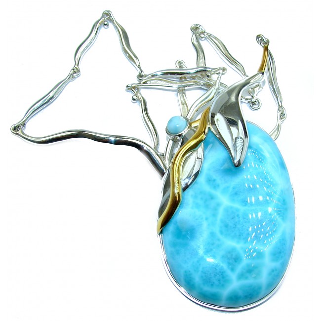 Huge Best quality authentic Larimar 14ct Gold over .925 Sterling Silver handmade necklace