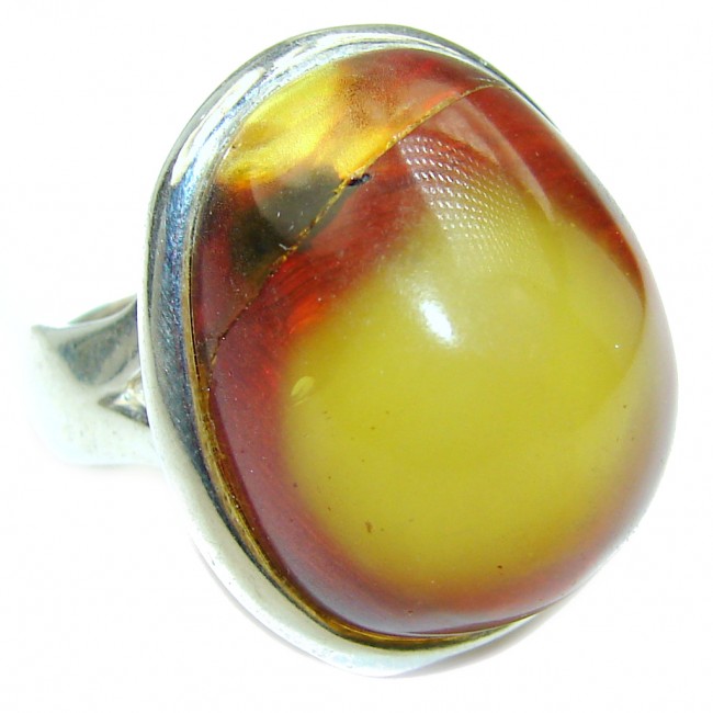 Huge Genuine Butterscotch Baltic Amber .925 Sterling Silver handmade Ring size 7 adjustable