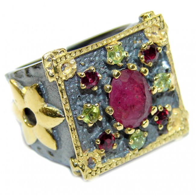 Genuine Ruby 14K Gold over .925 Sterling Silver Statement ring; s. 6 1/2