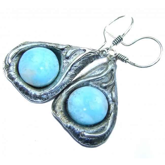 Huge Precious genuine Blue Larimar .925 Sterling Silver handmade earrings