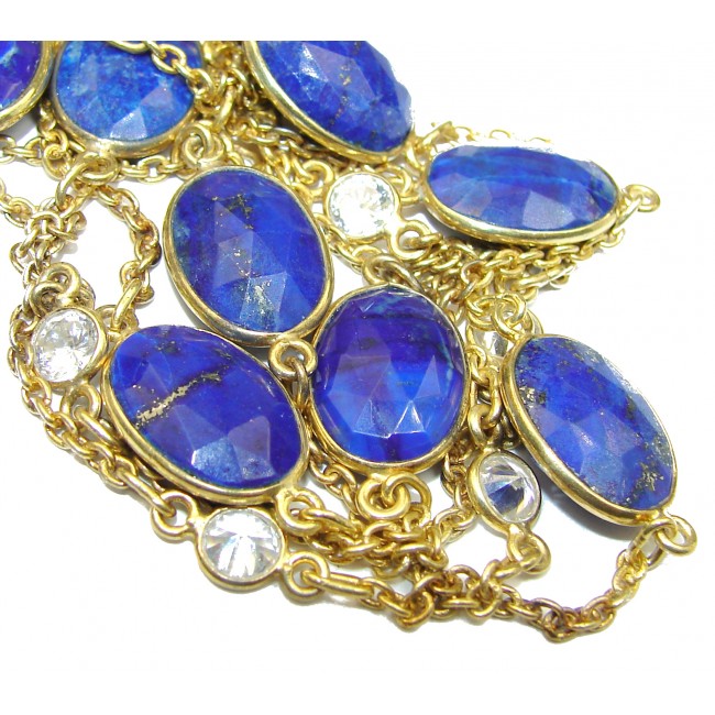 36 inches genuine Lapis Lazuli 14K Gold over .925 Sterling Silver Station Necklace