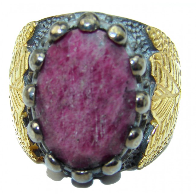Vintage Design Genuine 25ct Ruby 14K Gold over .925 Sterling Silver handmade Ring size 8 1/4
