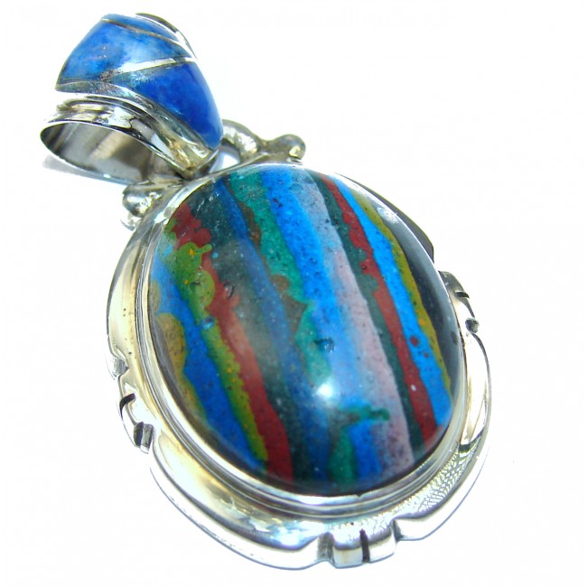 Amazing Blue Rainbow Calsilica .925 Sterling Silver handmade Pendant