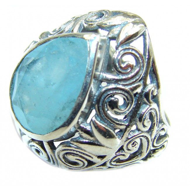 Blue Treasure Aquamarine .925 Sterling Silver handmade ring s. 8 1/4
