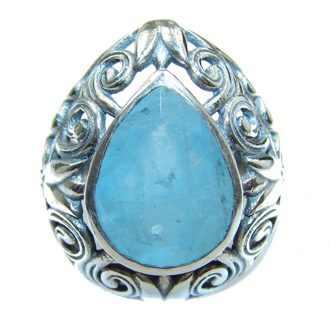 Blue Treasure Aquamarine .925 Sterling Silver handmade ring s. 8 1/4