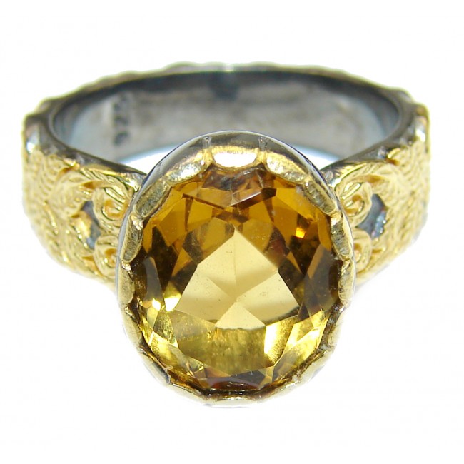 Vintage Style Natural Citrine 14K Gold over .925 Sterling Silver handcrafted Ring s. 8