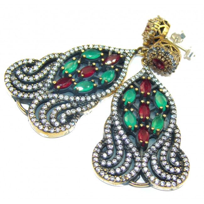 Classy Victorian Style created Green Emerald Sterling Silver handmade earrings