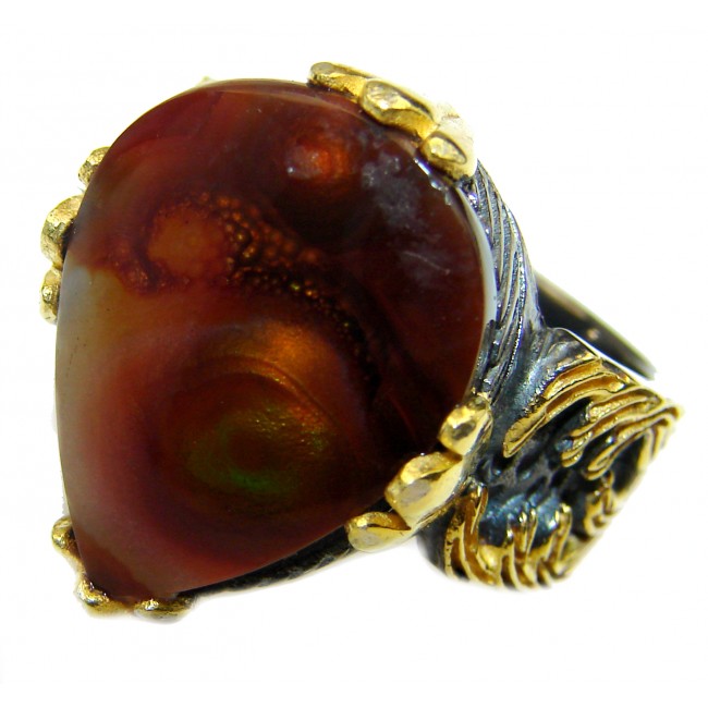 Genuine Fire Agate Mexican 14K Gold over .925 Sterling Silver Ring size 7 1/4