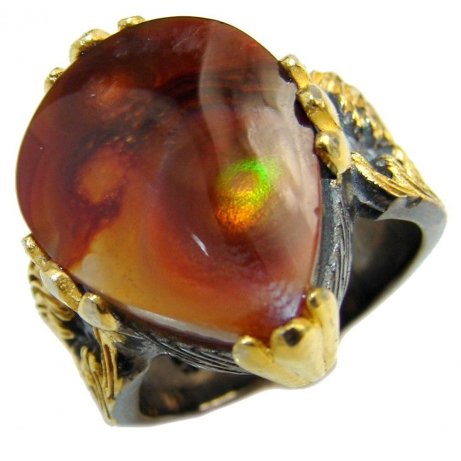 Genuine Fire Agate Mexican 14K Gold over .925 Sterling Silver Ring size 7 1/4