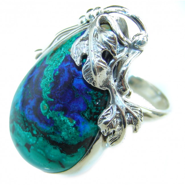 Natural Chrysocolla .925 Sterling Silver handcrafted ring size 8 adjustable