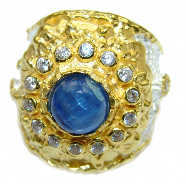 Authentic Australian Blue Kyanite 14K Gold over .925 Sterling Silver handmade Ring s. 6 1/4