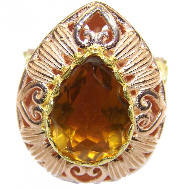 Spectacular 25 ct. Citrine 14K Gold over .925 Sterling Silver handcrafted Ring s. 8