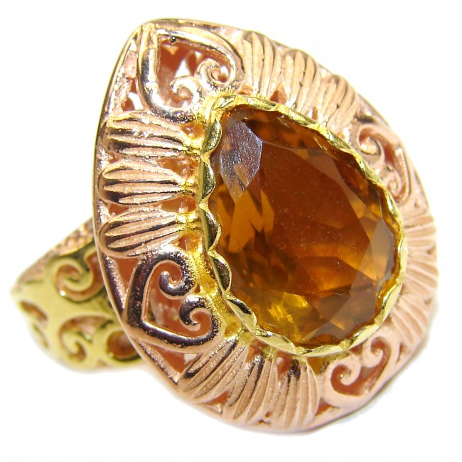 Spectacular 25 ct. Citrine 14K Gold over .925 Sterling Silver handcrafted Ring s. 8