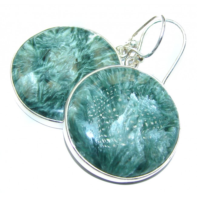 Unique Perfect Green Seraphinite .925 Sterling Silver handcrafted earrings