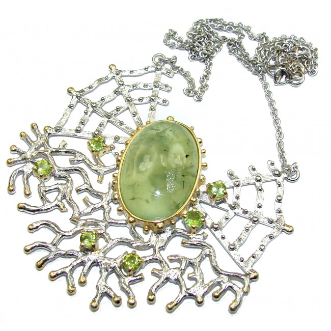 Magic Spider's Web Genuine Moss Prehnite .925 Sterling Silver handmade necklace