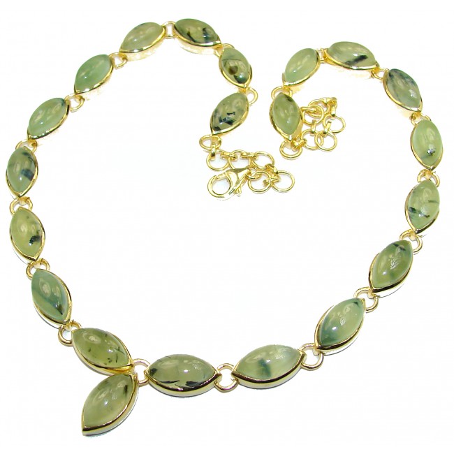 Great Masterpiece genuine Moss Prehnite 14K Gold over .925 Sterling Silver handmade necklace