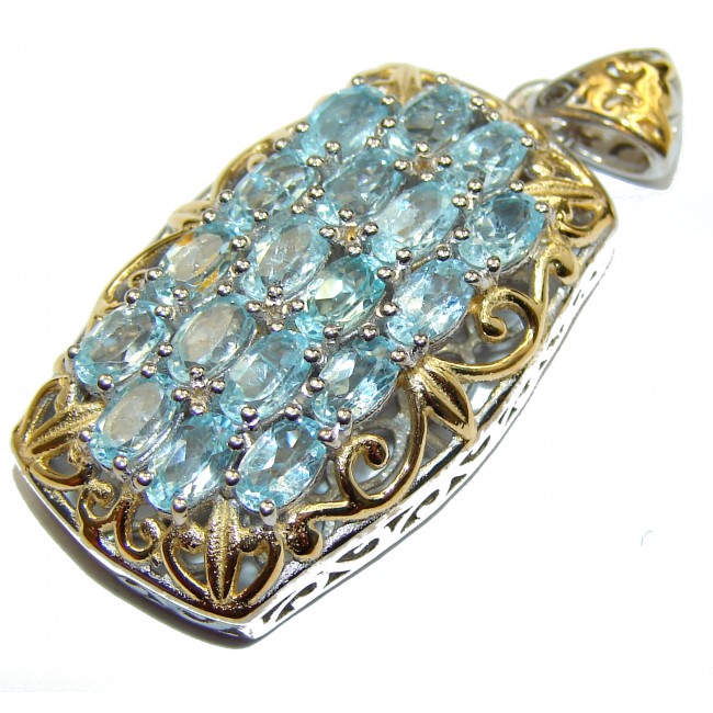 Beautiful genuine Swiss Blue Topaz 14K Gold over .925 Sterling Silver handcrafted Pendant