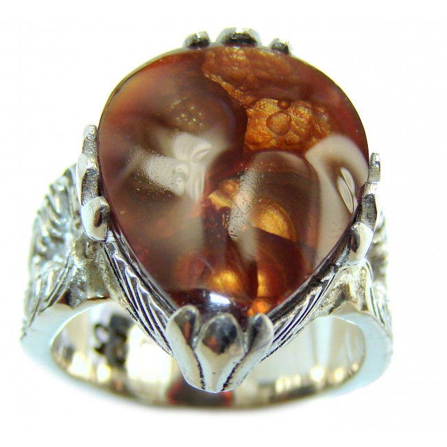 Mystery Genuine Fire Agate .925 Sterling Silver Ring size 8