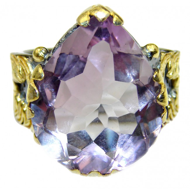 Spectacular genuine Pink Amethyst 14K Gold over .925 Sterling Silver handcrafted Ring size 8