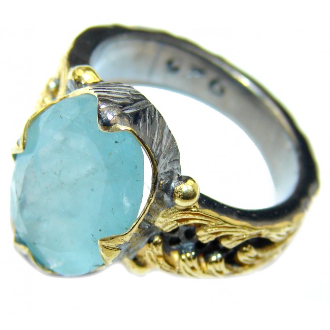 Antique Design Blue Aquamarine .925 Sterling Silver handmade ring s. 6 1/4
