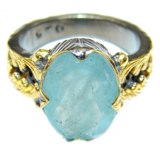 Antique Design Blue Aquamarine .925 Sterling Silver handmade ring s. 6 1/4