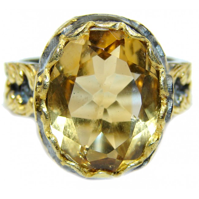 Vintage Style 25ct Natural Citrine 14ct Gold over .925 Sterling Silver handcrafted Ring s. 8