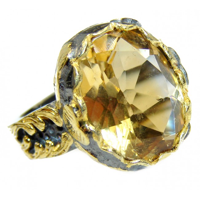 Vintage Style 25ct Natural Citrine 14ct Gold over .925 Sterling Silver handcrafted Ring s. 8