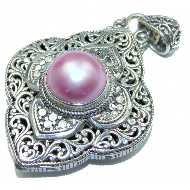Prosperity and Fortune Pink Mabe Pearl .925 Sterling Silver Bali Handcrafted pendant