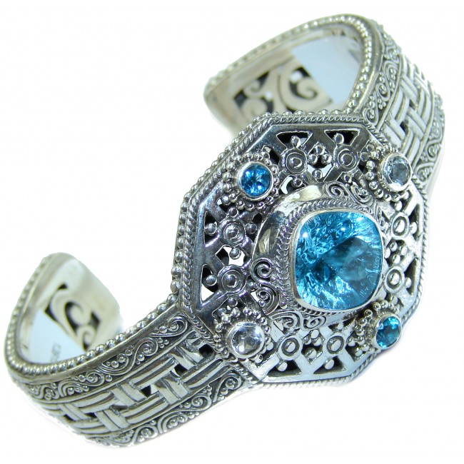 Chunky & Luxury Swiss Blue Topaz .925 Sterling Silver handmade Cuff/Bracelet