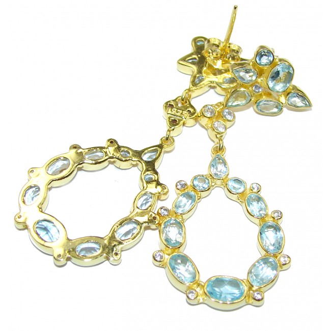 Impressive genuine Swiss Blue Topaz 14k Gold over .925 Sterling Silver handmade earrings