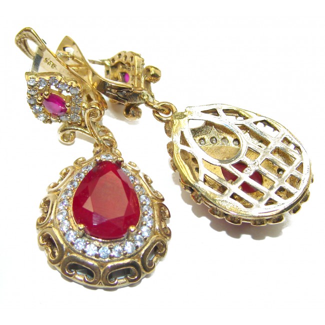 Spectacular created Ruby Gold over .925 Sterling Silver handcrafted earrings