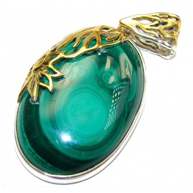 HUGE Top Quality Malachite 14K Gold over .925 Sterling Silver handmade Pendant