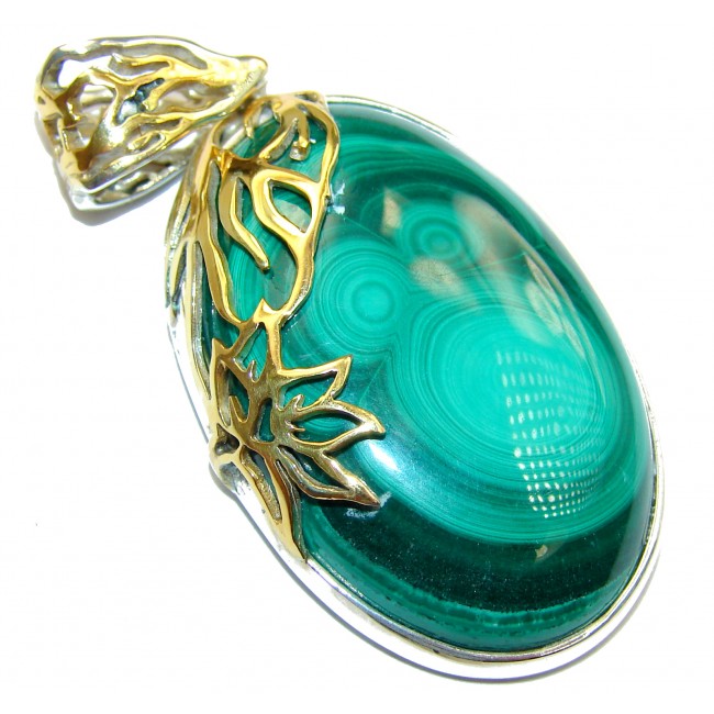 HUGE Top Quality Malachite 14K Gold over .925 Sterling Silver handmade Pendant