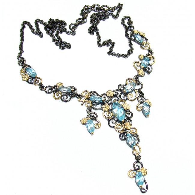 Andromeda Swiss Blue Topaz 14K Gold Rhodium over .925 Sterling Silver handcrafted necklace