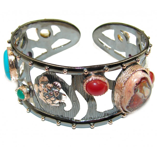 Aura Of Positive Energy Natural Multistone .925 Sterling Silver handcrafted Bracelet / Cuff