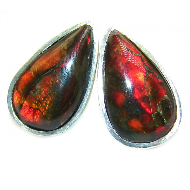 Red Aura Fire Ammolite .925 Sterling Silver handcrafted earrings