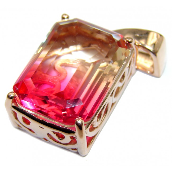 Deluxe Octagon cut Tourmaline color Topaz 14K Gold over .925 Sterling Silver handmade Pendant