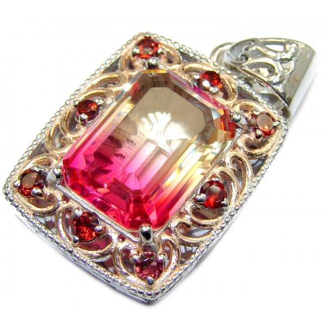 Deluxe Octagon cut Tourmaline color Topaz 14K Gold over .925 Sterling Silver handmade Pendant