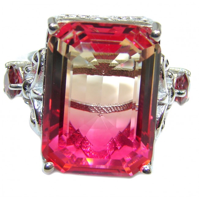 Top Quality Magic Volcanic Pink Tourmaline Topaz .925 Sterling Silver handcrafted Ring s. 6 1/2