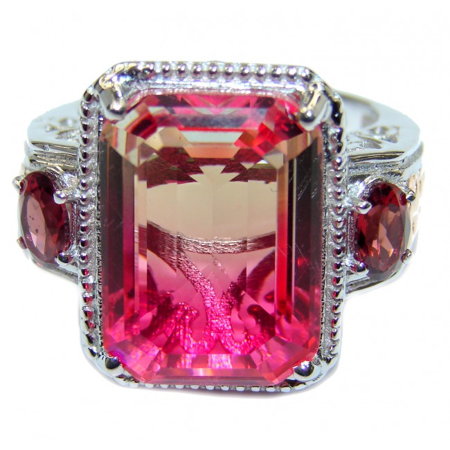 HUGE Top Quality Magic Volcanic Pink Tourmaline Topaz .925 Sterling Silver handcrafted Ring s. 9