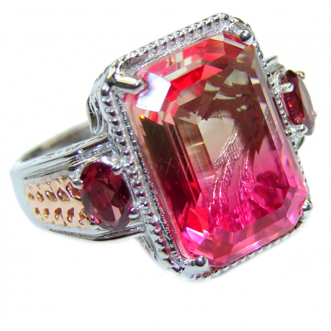 HUGE Top Quality Magic Volcanic Pink Tourmaline Topaz .925 Sterling Silver handcrafted Ring s. 9