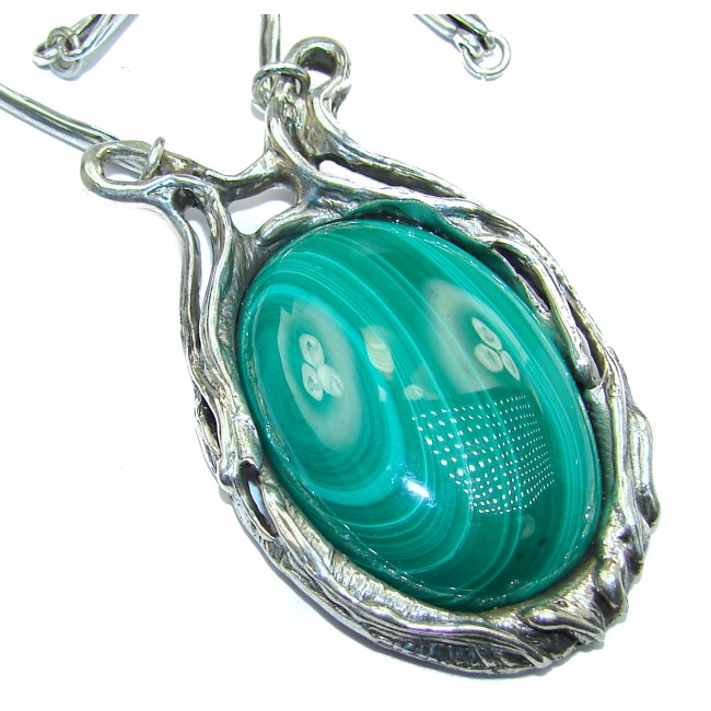 Very Unusual authentic Malachite .925 Sterling Silver handmade necklace