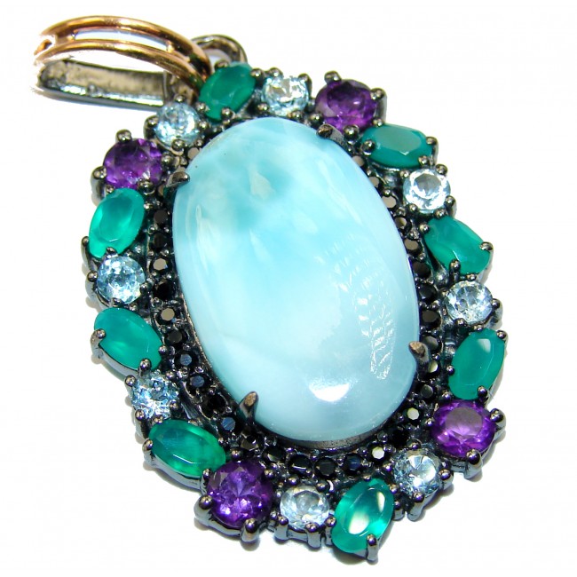 Reflection of Caribbean Sea Larimar Emerald Sapphire .925 Sterling Silver handmade pendant