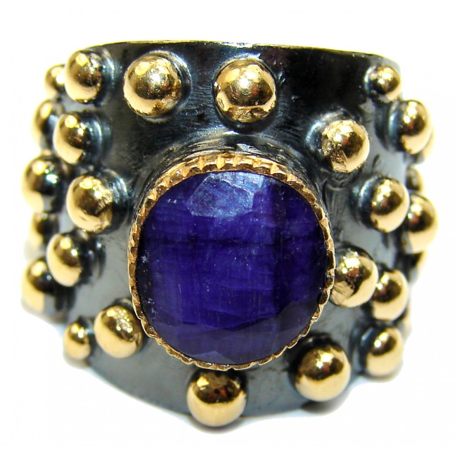 Vintage Style Sapphire 14K Gold over .925 Sterling Silver handcrafted ring; s. 8