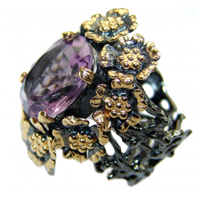Spectacular 35ct genuine Amethyst .925 Sterling Silver handcrafted Ring size 7 1/4