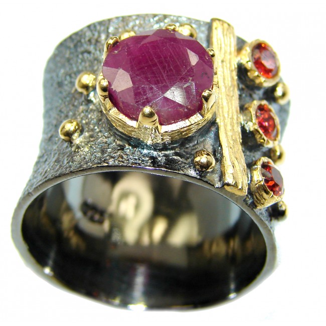 Genuine Ruby 14K Gold over .925 Sterling Silver Statement Italy made ring; s. 8